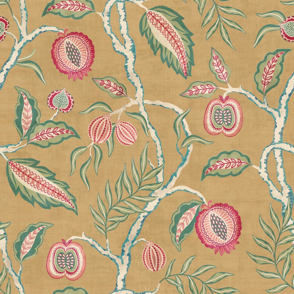 Fruits of Paradise Wallpaper 100023EH by Esselle Home in Ochre Yellow